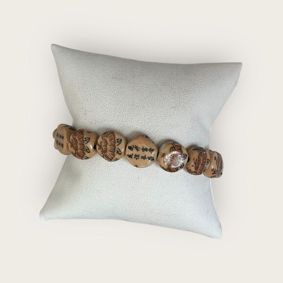 Round Beaded porcelain bracelet Asian style adjustable size - Picture 2 of 6